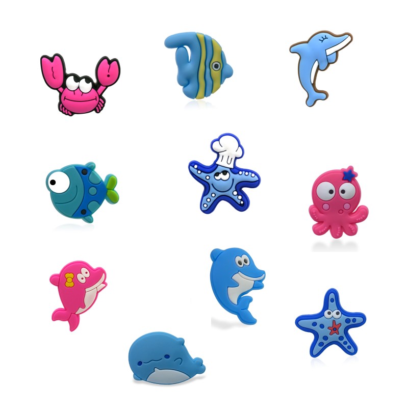 

100pcs/lot marine animals pvc shoe charms shoecharm buckles fashion accessories soft rubber jibitz for croc shoes Mixed 10 Designs