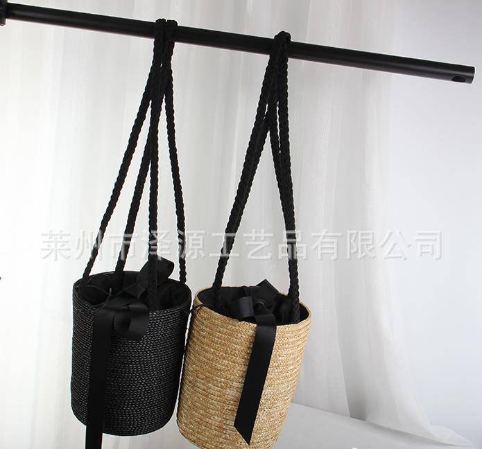 

2021 Bucket Straw Woven Bag Beach Bags Vacation, Black