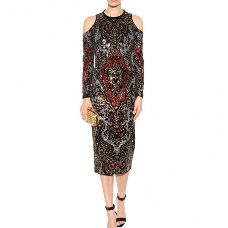 

EXCELLENT QUALITY est Paris Fashion Runway Dress Women's Multi Colors Diamonds Beading Stretch Bodycon 210521, Blue
