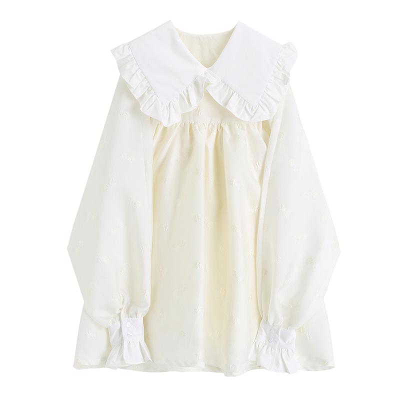 

Casual Dresses Jacquard Loose Doll Long-sleeved Dress 2021 Spring Fairy Skirt High Waist Short, Black;gray