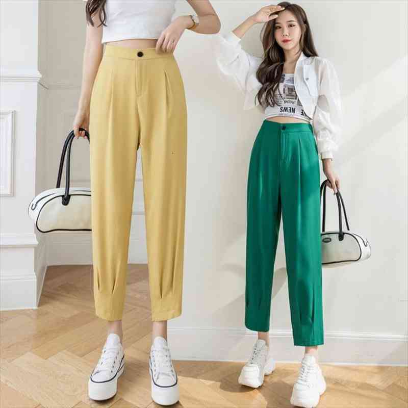 

casual suit pants womens black autumn and summer fashion design sense british style drape loose nine-point pants, Black;white