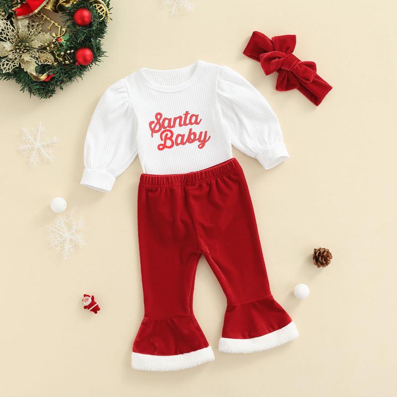 

Clothing Sets Born Infant Baby Girl Clothes Set Santa Puffl Sleeve Romper Flare Pants Xmas Outfit Costumes D84, White