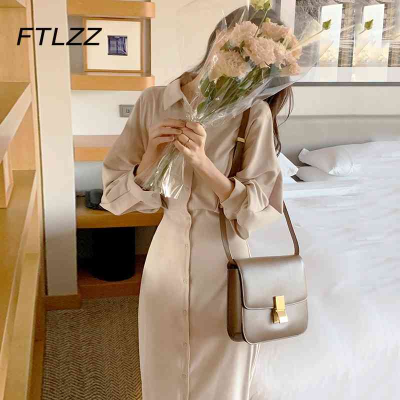 

Korean Dres Spring Autumn Long Sleeve Button Up Bodycon Dresses Ladies Elegant Office Midi Robe Vestidos 210602, Apricot