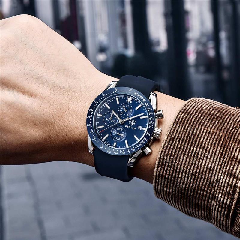 

Wristwatches Blue Men's Quartz Watches Luxury Date Men Sports Watch Waterproof Wristwatch Silicone Strap Luminous Analog, Steel black