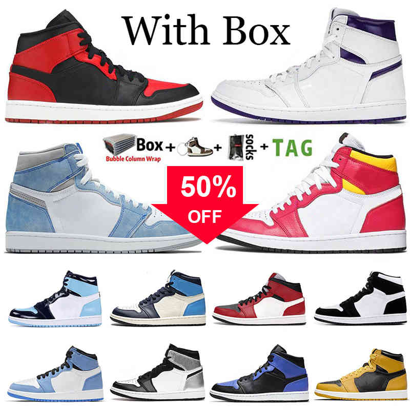

Mens Basketball Shoes Jumpman 1 1s University Blue Unc Hyper Royal Silver Toe Pollen Light Fusion Red Mid Banned Women Sneakers Trainers, Customize