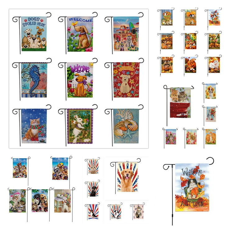 

Animal series dog cat Garden flag courtyard Flags welcome yard Banner linen material 120pcs/lot T10I80