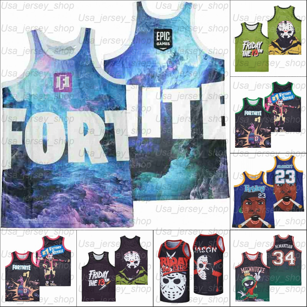 

Basketball Jerseys Movie TV MARVIN THE MARTIAN FADE FRIDAY 13TH JASON VOORHEES FORTNITE BLACK Red white