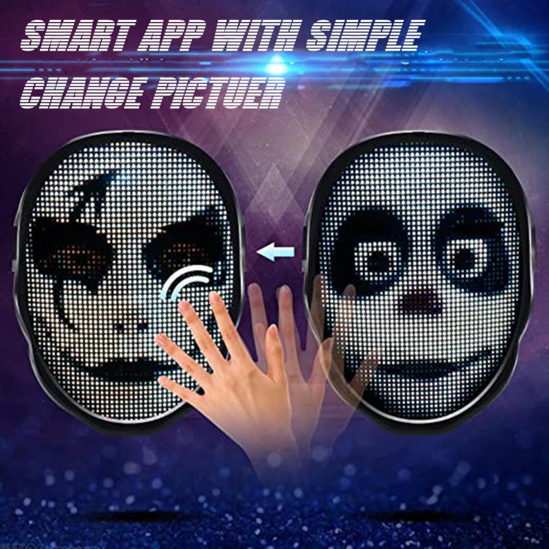 

Party Decoration 2022 Halloween Full-Color LED Face-Changing Glowing Mask APP Control DIY Shining For Ball Festival DJ Christmas