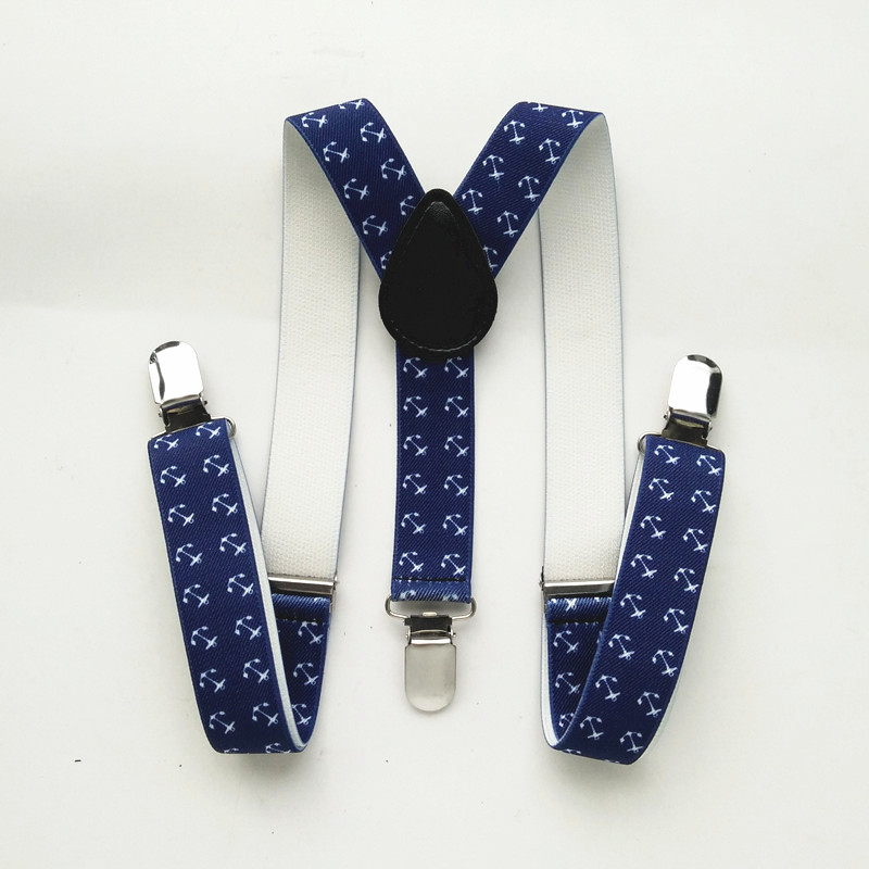 

2.5CM Wide Navy Color Anchor Printing Men Suspenders Y-back Braces for Children and Adult 4 Size