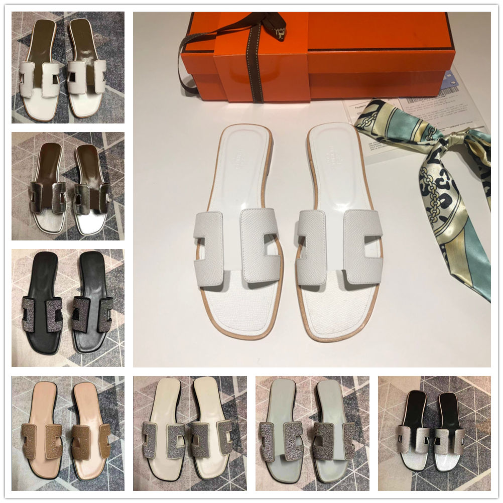 2021 slipper Luxury designer leather ladies sandals summer flat shoes fashion beach women slippers letter drag 35-42