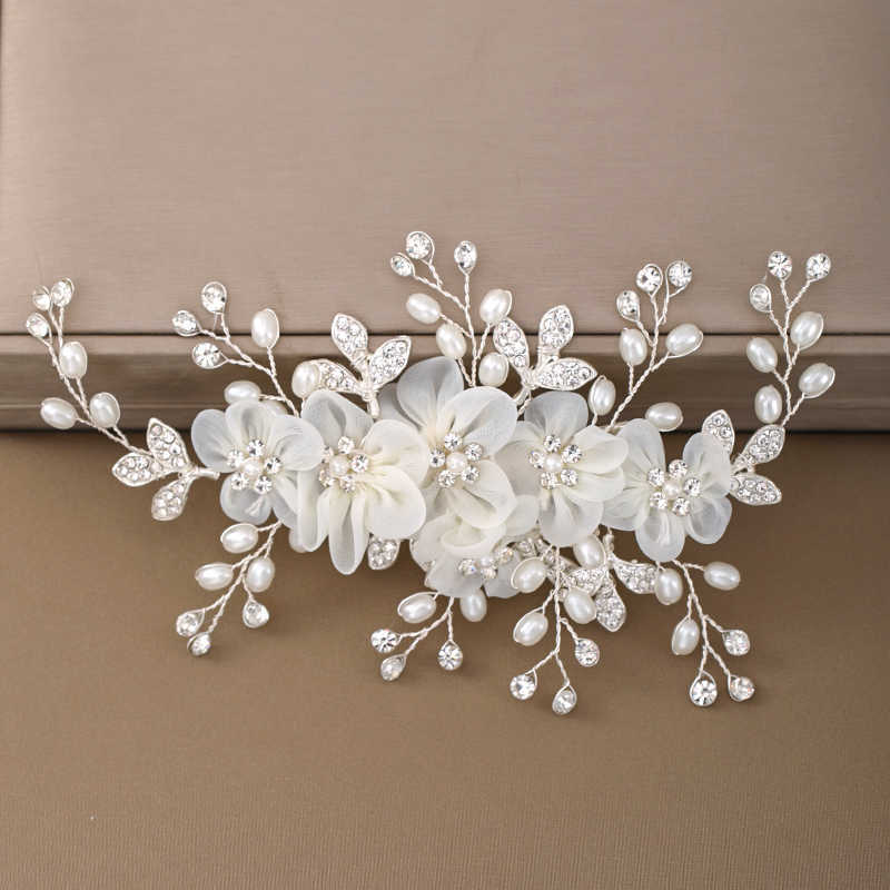 

Wedding white Flower Hairpins Headdress Combs for Bride Bridal Tiaras Jewellery 210616