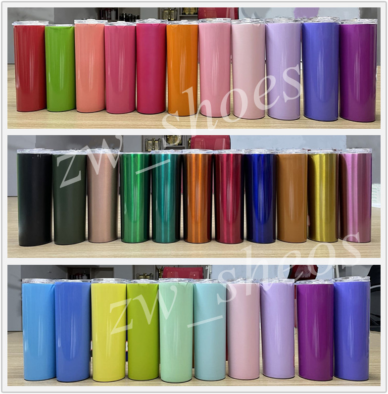 

30 Color SEA 20oz Seamless Skinny Tumblers with Lid Straw 20ounce Stainless Steel Straight Cups Double Walled Insulated Slim Water Bottle