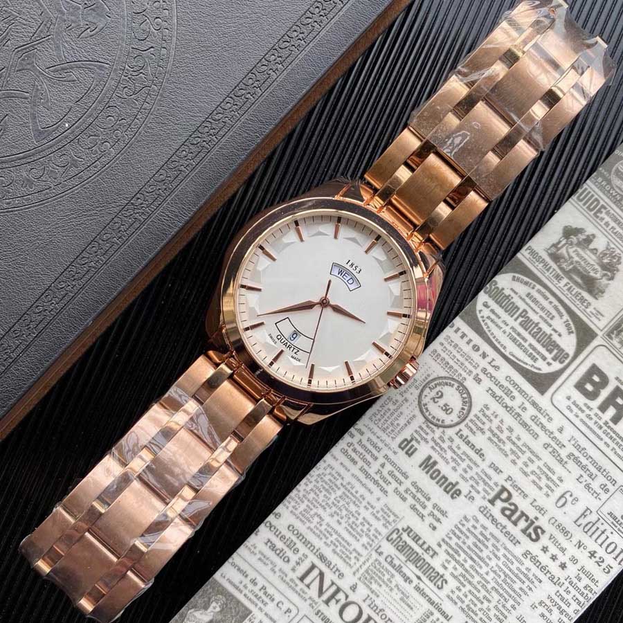 

Fashion Brand Wrist Watch Men Classic style steel band Week Calendar Quartz Watches 1853 TT64, Slivery;brown