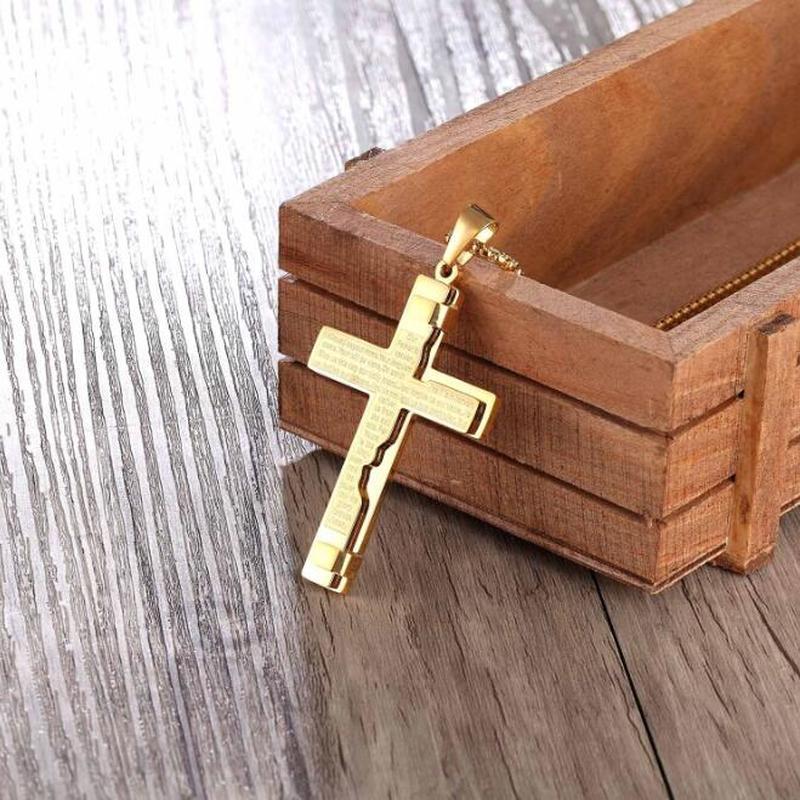 

Pendant Necklaces European And American Fashion Stainless Steel Scripture Cross Necklace Men's Glamour Punk Jewelry
