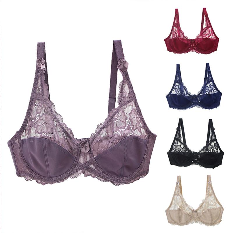

Bras Fashion Sexy Lace Women Bra No-Padded Underwired Lingerie Translucent Push Up Brassiere Plus Size Big Cup Underwear 34-46 DD E, Beige