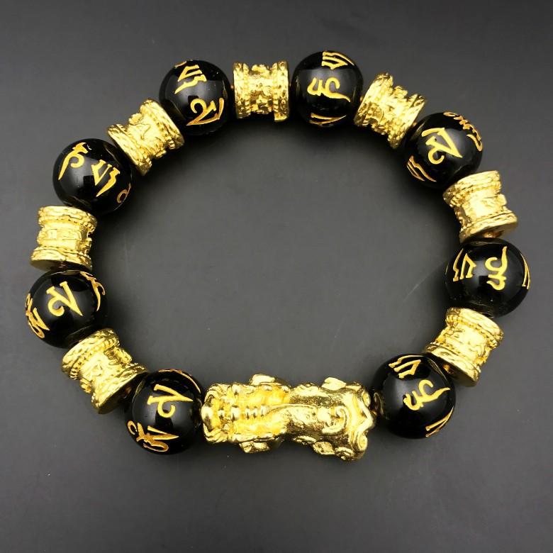 

Beaded, Strands Wholesale Gold Color Brave Troops Stone Beads Bangles & Bracelets Fashion Jewelry Chinese Lucky Energy Bracelet For Men Gift, Black