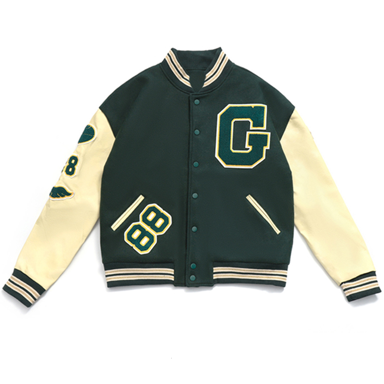 

Men's Jackets Red baseball jacket harajuku, American style jacket, men's embroidered canvas, lyrics, bomber, hip hop, unisex, Green