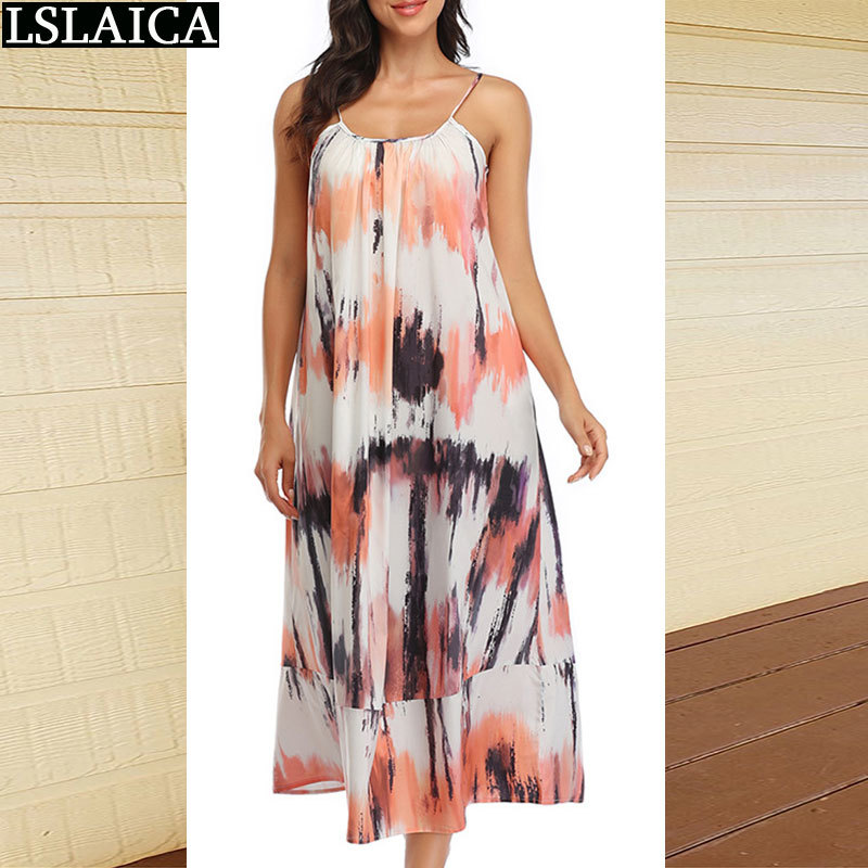 

Bohemian Long Dress Sexy Halter Floral Printing Fashion Dresses for Women Loose & Club Casual Kleider Damen 210520, Pink