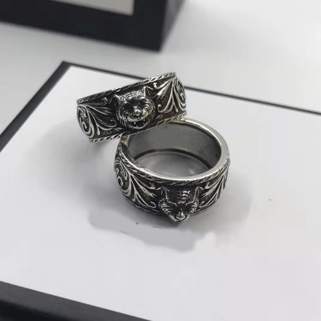 

2021 brand designer Band Rings male retro hip-hop domineering tiger head ring 6789 size optional high quality with box, Silver