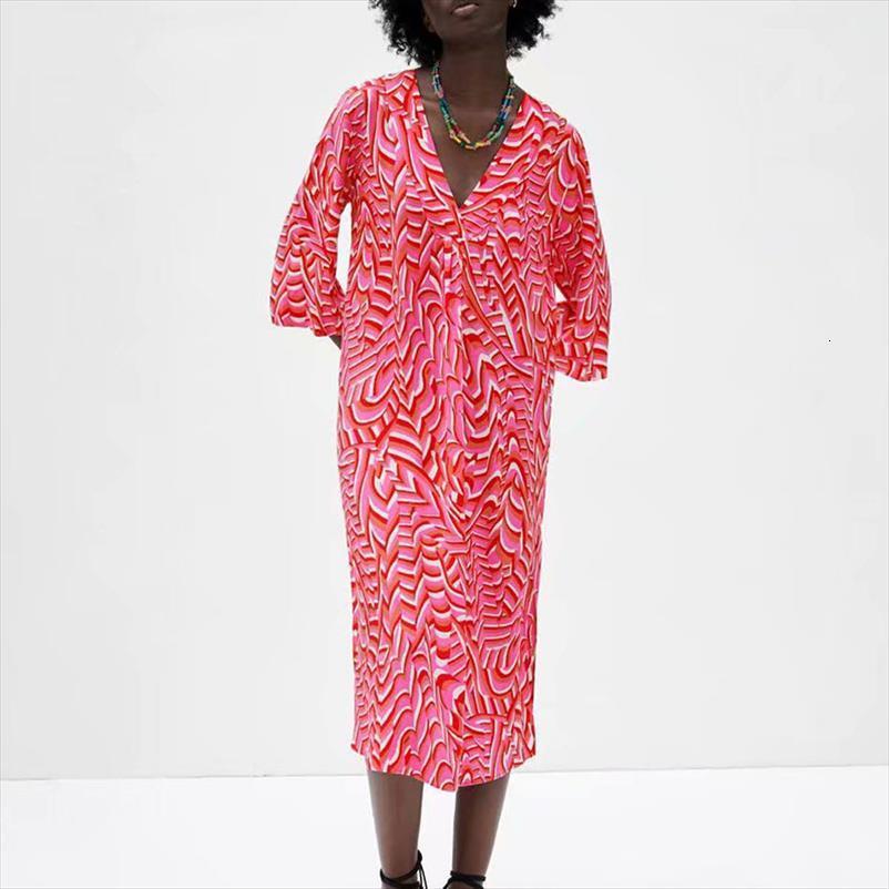 

summer za print midi womens dress half sleeve v neck loose female elegant vintage street fashion mid calf dresses vestidos, Black;gray