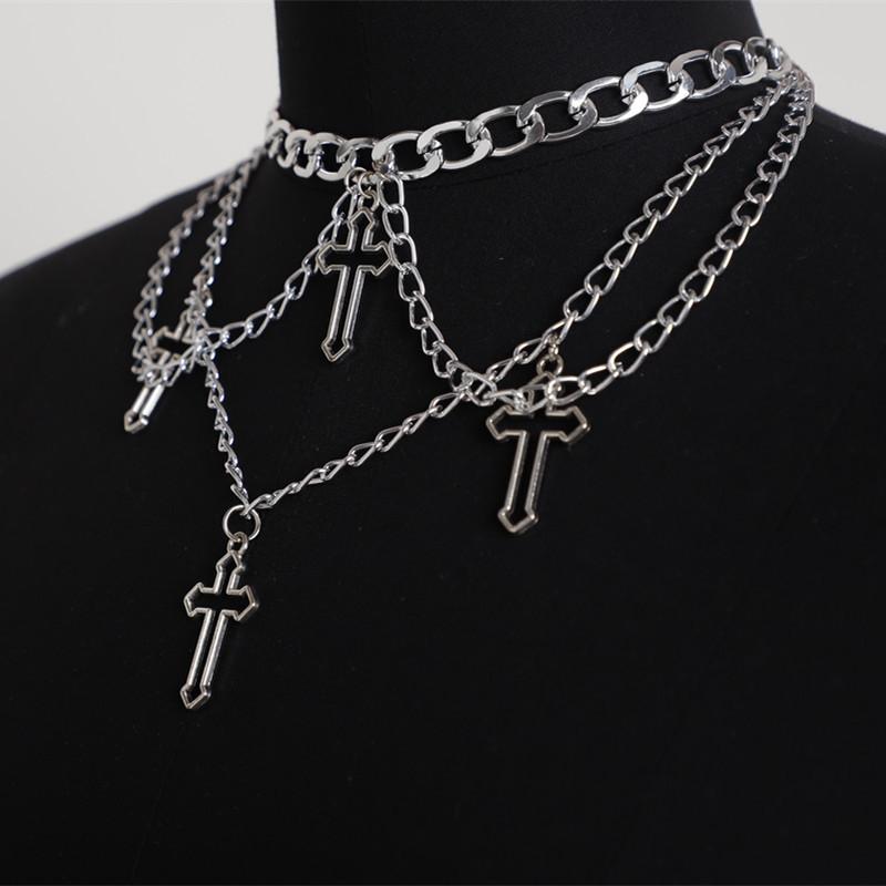 

Chains Wgoud Fashion Gothic Cross Pendant Choker Necklace For Women Girl Hip Hop Gypsy Club Accessories Jewelry, Silver