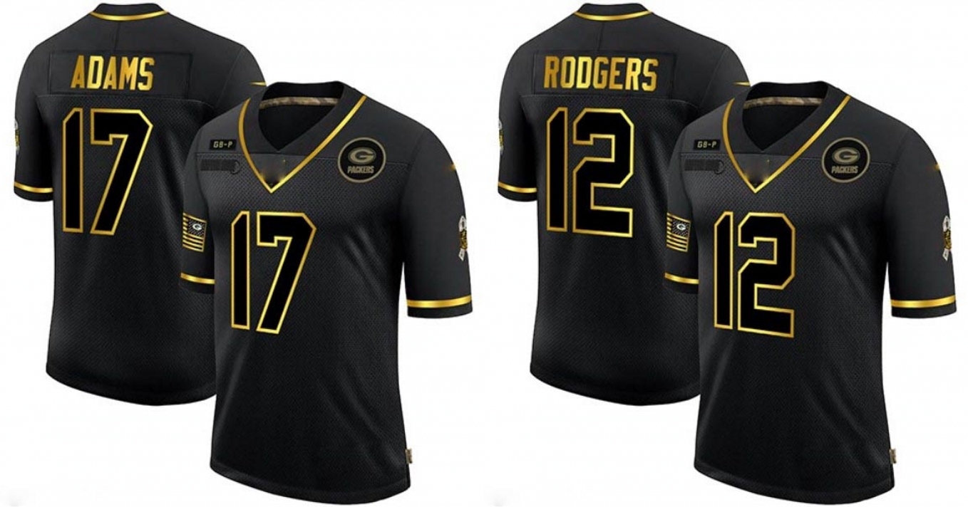 

Green BayPackersMen #12 Aaron Rodgers 17 Davante Adams Salute to Service Black Golden Edition Women Youth Jersey