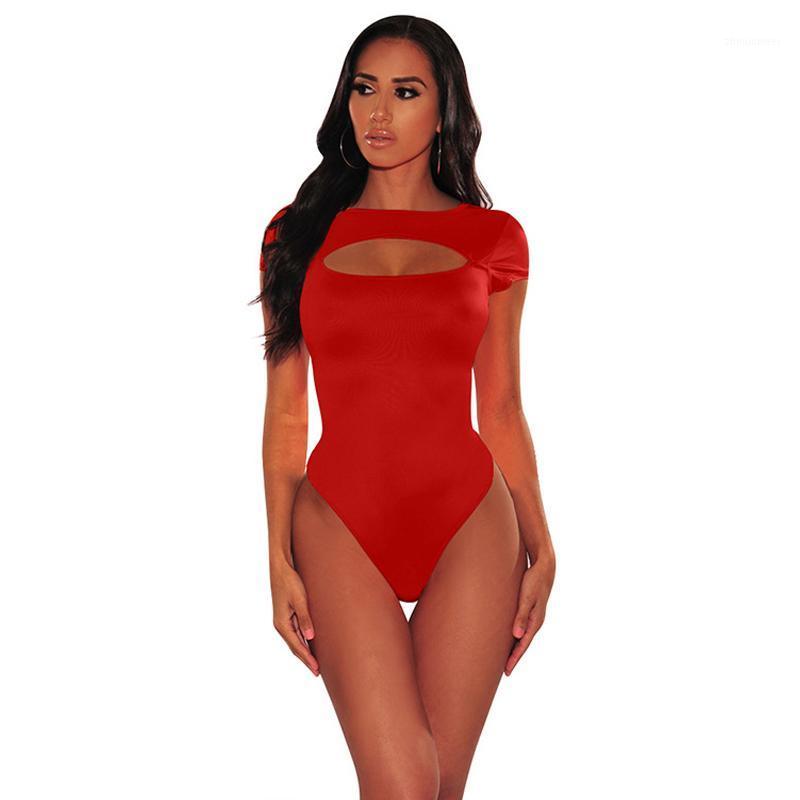 

Fashion Lace Summer Overalls Sexy Bodysuit Women Mesh Transparent Female Jumpsuit Slim Body Mujer Solid Cutout Bandage Bodys Women's Jumpsui, Red