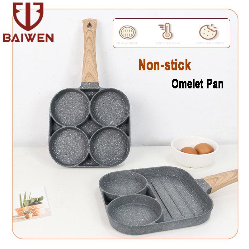 

3/4 Hole Frying Pan Cooking Pot Non-stick Egg Pancake Saucepan Cookware Kitchen Kit For Breakfast Dinner Maker Pans