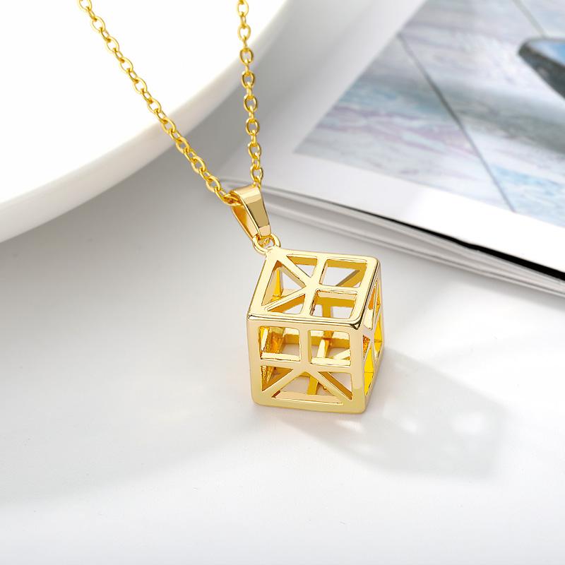 Pendant Necklaces ICFTZWE Minimal Hollow Out 3D Square For Women Geometry Magic Cube Stainless Steel Simple Chain Jewelry Gift-image-707254962