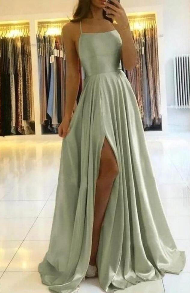 2022 Spaghetti Straps Dresses For Bridesmaids Split Side Long Mint Green Maid Of Honor Gowns Plus Size Evening Dress-image-753523243