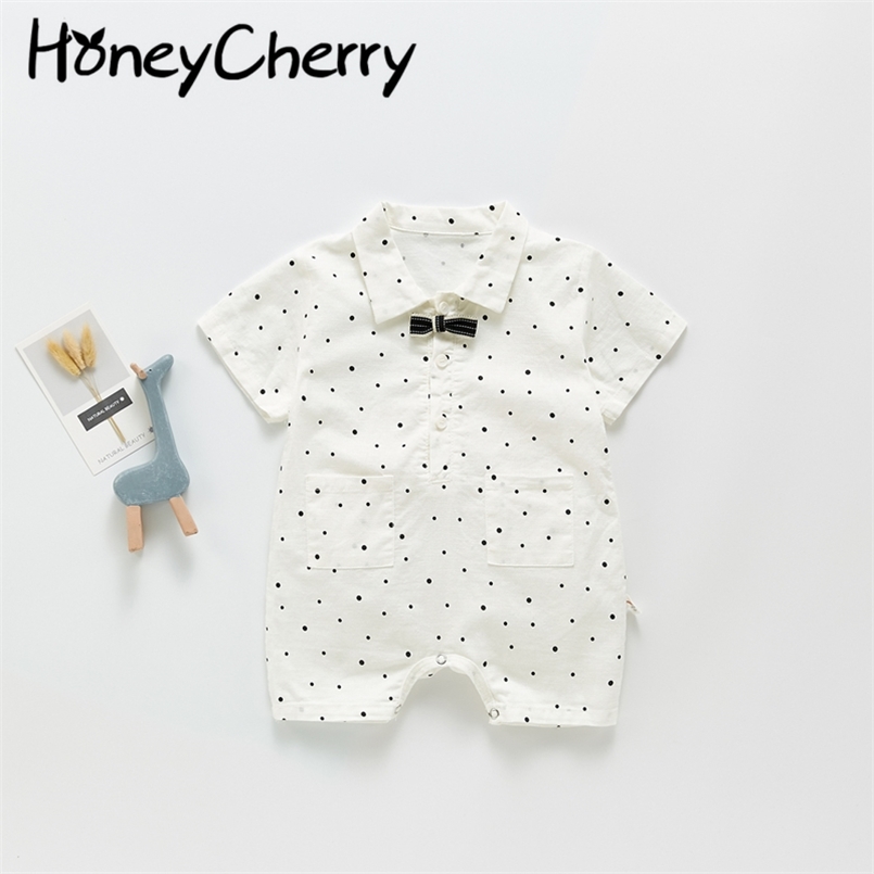 

Summer baby romper polka dot lapel jumpsuit leisure boy clothes s 210702, White