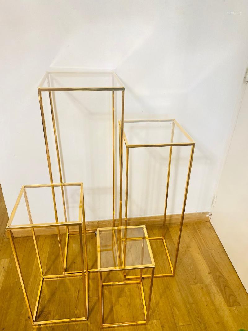 

Party Decoration Wedding Centerpiece Gold-Plated Geometric Flower Stand Home Shiny Metal Iron Rectangle Square Frame Backdrop