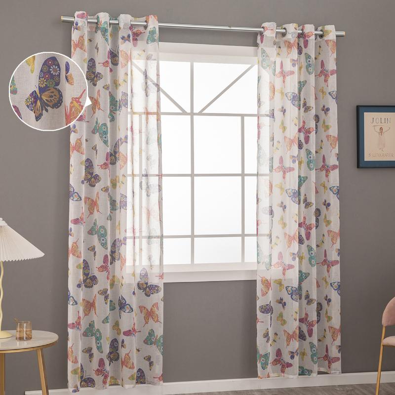 

Curtain & Drapes Butterfly Sheer Curtains For Living Room Romantic Balcony Tulle Window Translucent Eyelets Voile Valance Home Decoration