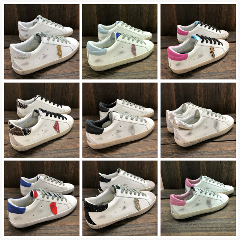 

Italy Deluxe Brand baskets Golden Sneakers Super Star Shoes Sequin Classic White Do-old Dirty Goose Designer fashion Man Women Casual Shoe, Black