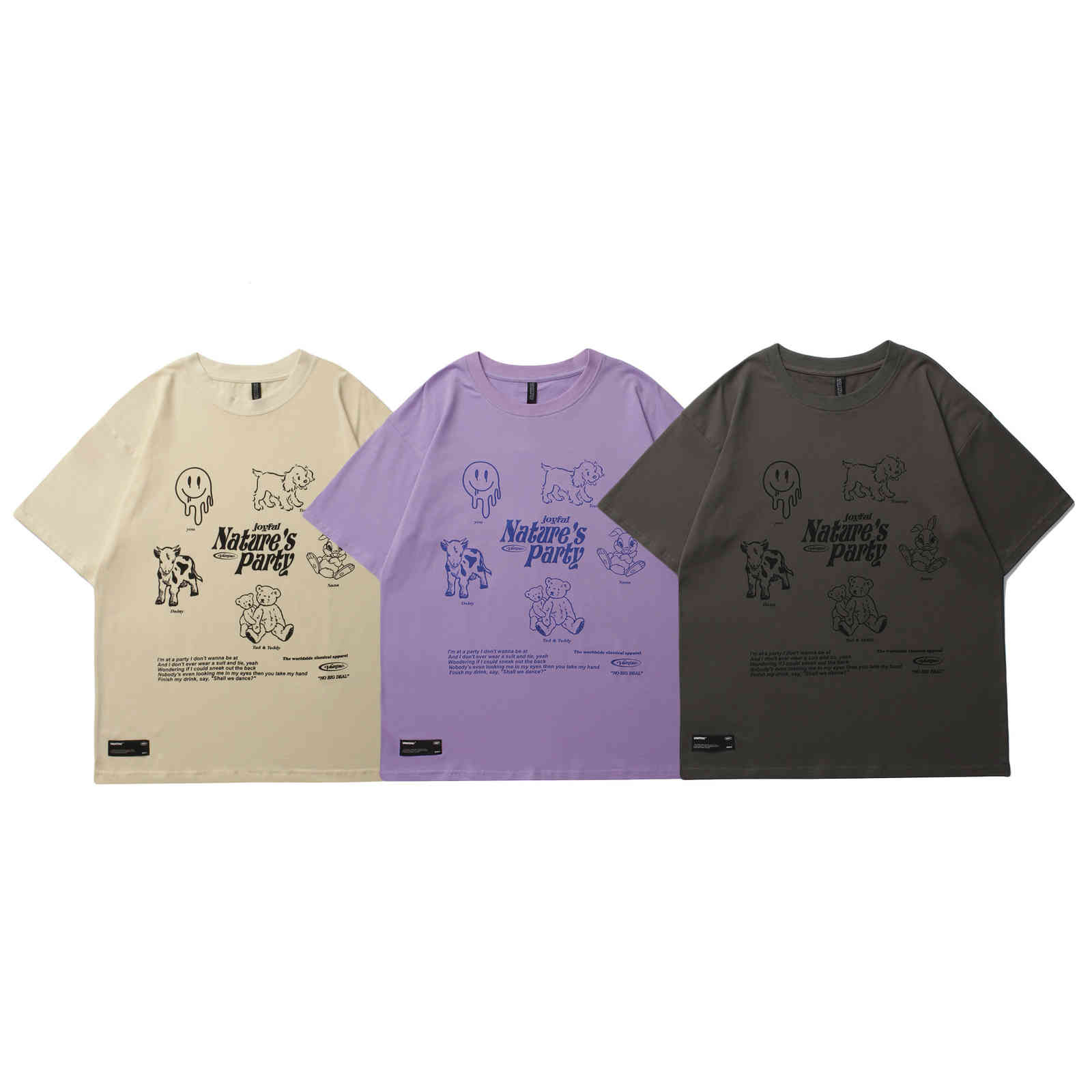 

Vamtac 2021 summer new street style simple fun print fashion couple loose short sleeve T-shirt, Purple