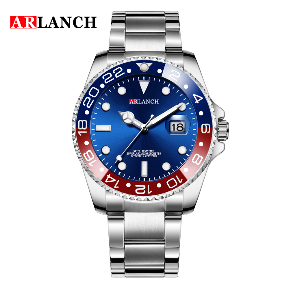 

ARLANCH Hot Sell Men Quatrz Watch Sport Mens Watches Top Brand Luxury Waterproof Full Steel Quartz Clock Men Relogio Masculinog, Red and blue