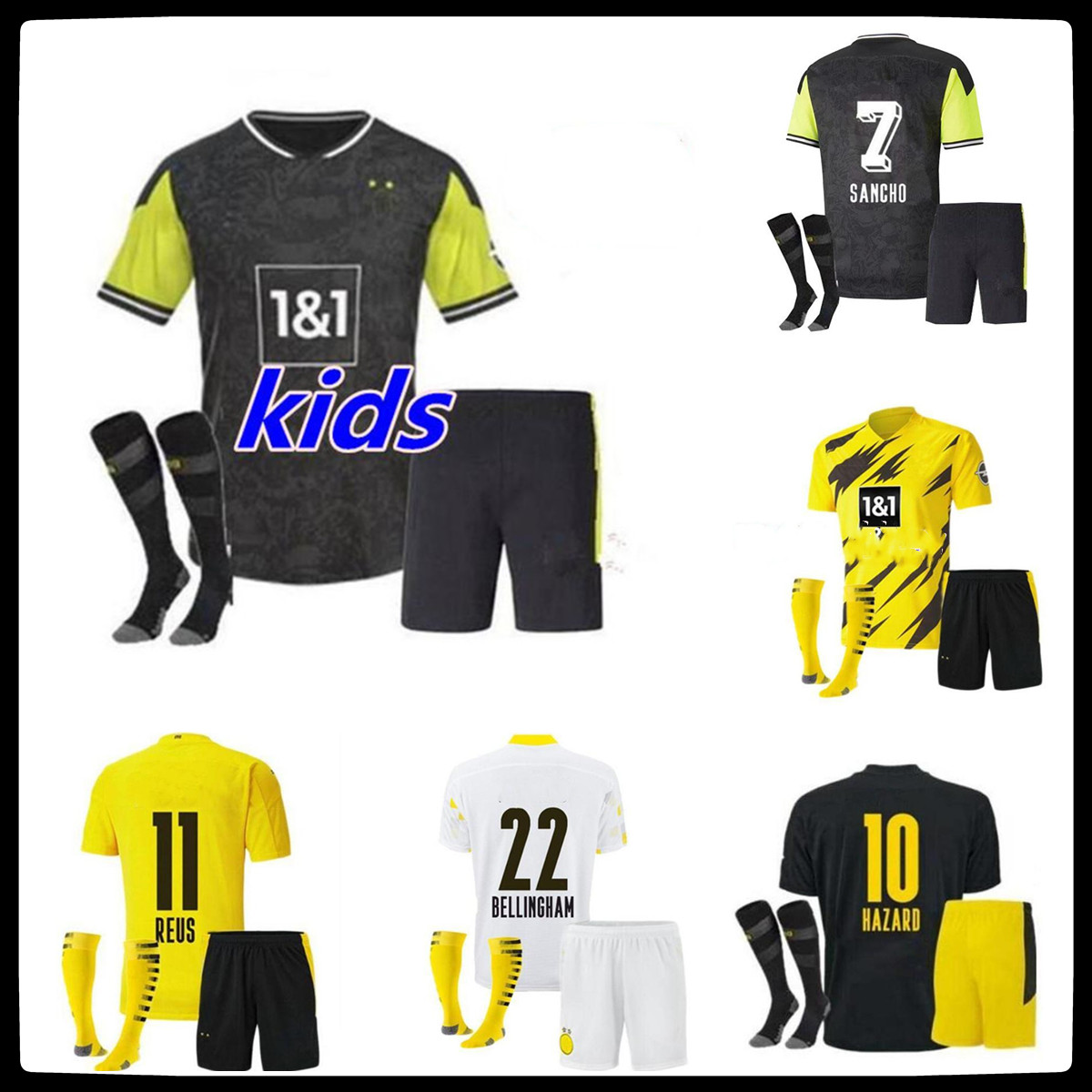 

20-21kids kit Dortmund Borussia REUS Guerreiro soccer Jerseys 2021 Blackout SANCHO HUMMELS HAALAND sport shirt, Black;yellow