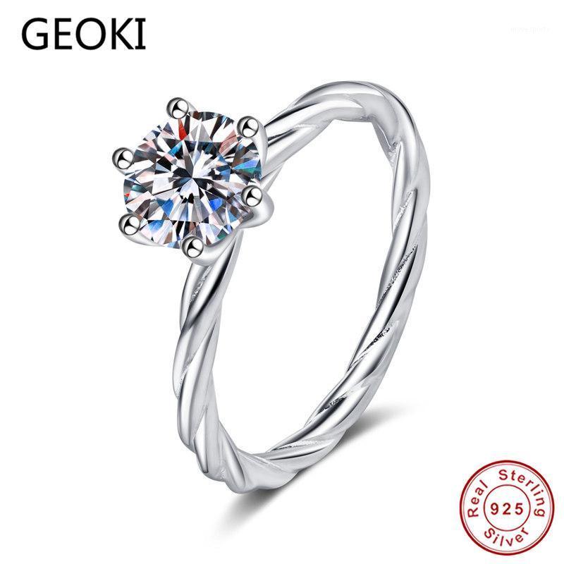 

Cluster Rings Geoki Passed Diamond Test 1 CT Round Perfect Cut Good Quality Moissanite Rattan Ring 925 Sterling Silver Wedding1