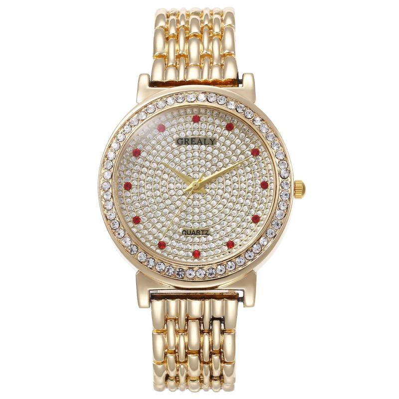 

Wristwatches Luxury Female Diamond Watch Quartz Design Fashion Crystal Ladies Large Rhinestone Women Orologio Donna Relojes A3893, Gold