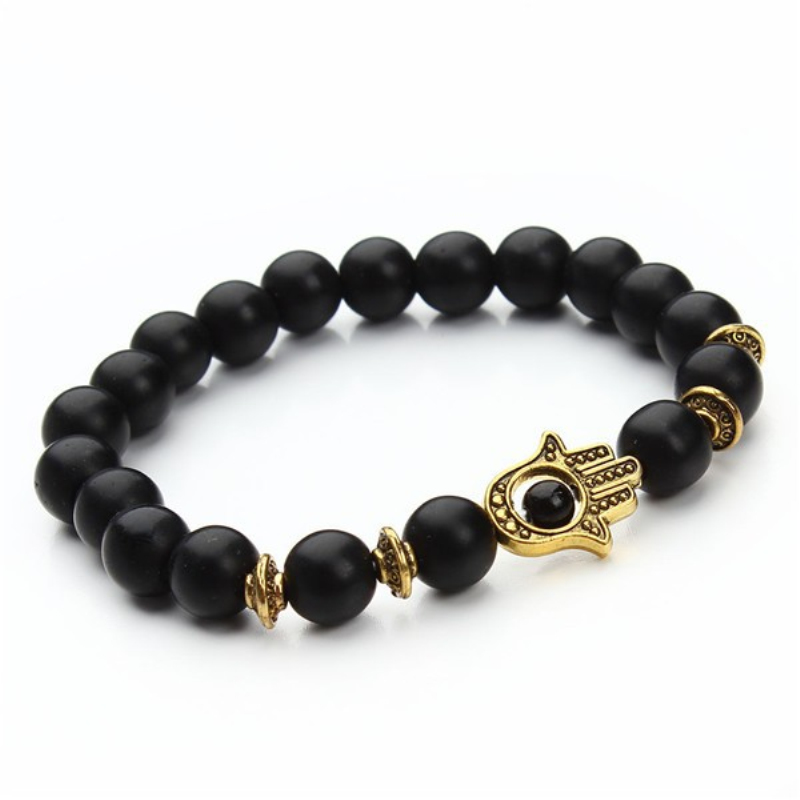 Popular Elastic Fatima Hand Charm Natural Stone Beaded Bracelet for Gift-image-755949513