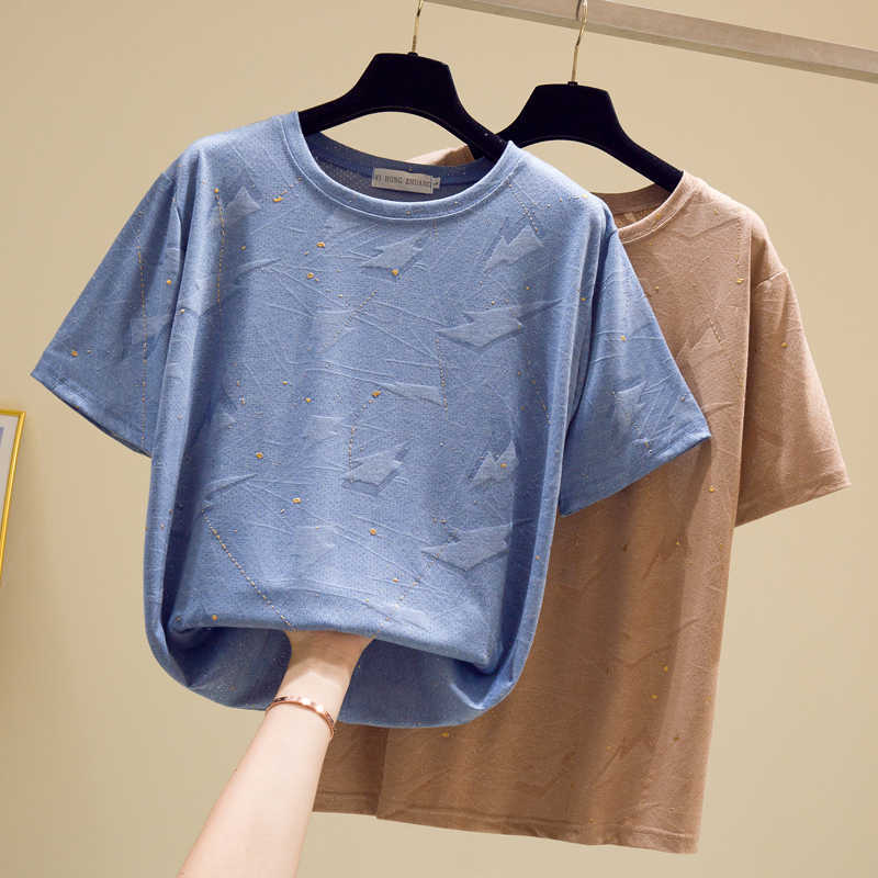 

Cotton Crop Tops Summer Short Sleeve T shirt Women Tshirt Korean Style Short T-shirt Women Clothes Tee Shirt Femme 210604, Blue