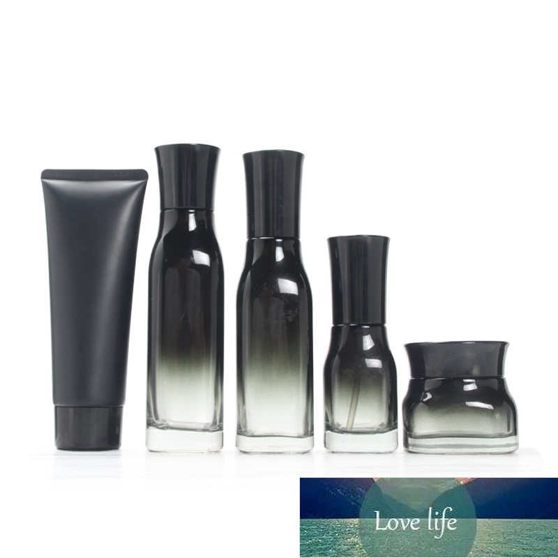 

40ML 100ML 120ML Mist Spray Bottle Gradient Black Refillable Lotion Pump Bottle Glass Cream Jar Cosmetic Container with Plug
