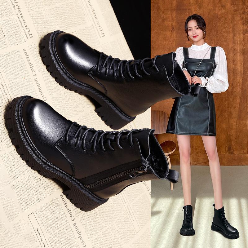 

Boots Fashion 2022 Spring And Autumn Single Wild Thick-soled Winter Short Thin, Black plus velvet