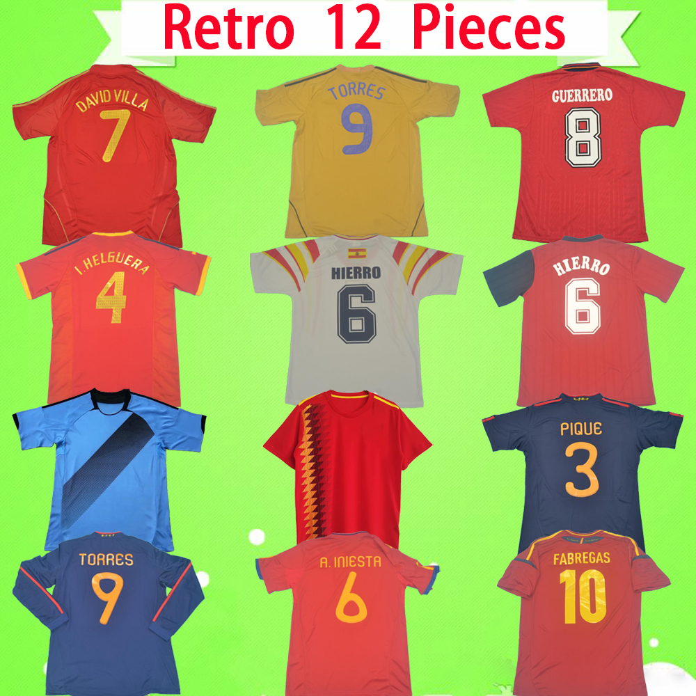 

Camiseta de futbol Spain Retro soccer jersey 1994 1996 2002 2008 2010 2012 classic football shirt vintage home away DAVID VILLA HIERRO TORRES A.INIESTA FABREGAS, 1988 1990