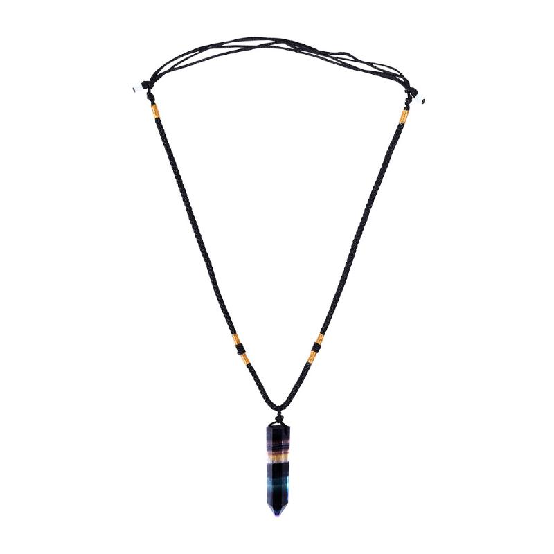 

Chains Chakra Crystal Necklace Wand Pendant Natural Fluorite Stone Healing Quartz Necklaces & Pendants, Silver