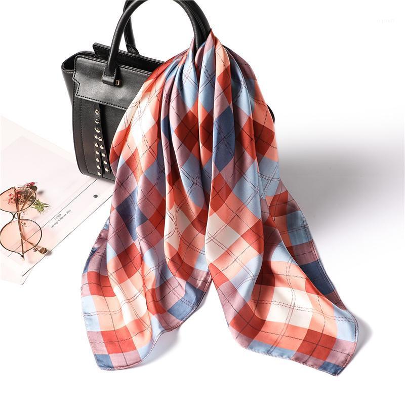 

Scarves Silk Women Square Scarf Fashion Plaid Foulard Neck Scarfs Office Lady Headband Femme Hand Kerchief 2021, Blue;gray