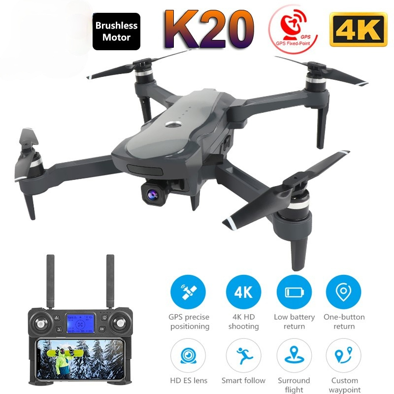 

2019 K20 Drone With 4K Camera Dual GPS One-Key Return Headless Mode Follow Me Circle Fly RC Drones toys