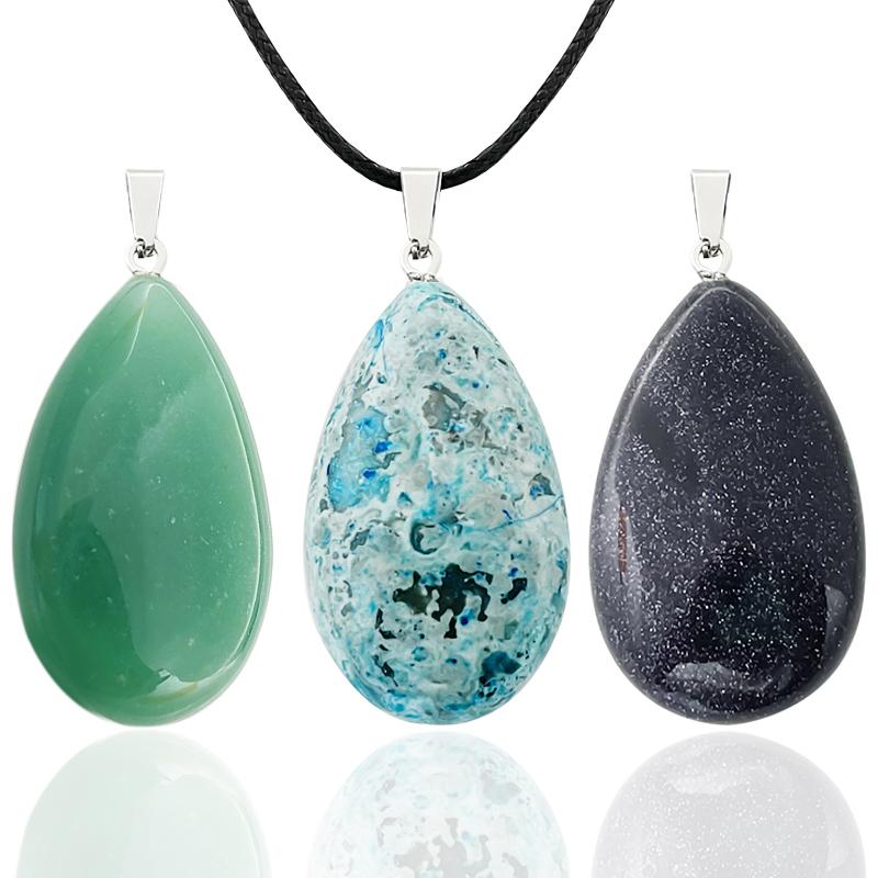 

Pendant Necklaces Simple Natural Stone Drop Shaped Necklace Epidote Flower Green Opal Fashion Jewelry Accessories Gift