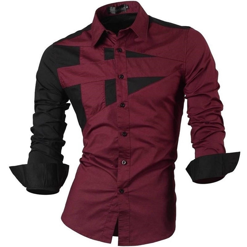 

Jeansian Men's Dress Shirts Casual Stylish Long Sleeve Designer Button Down Slim Fit 8397 WineRed 220307, 8397-black