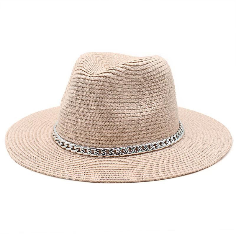 

Panama Straw Hat with Chain sun Hats for Men Women Spring Summer sunhat Woman Man Wide Brim Cap mens caps Fashion beach sunhats Chapeau wholesale 9colors